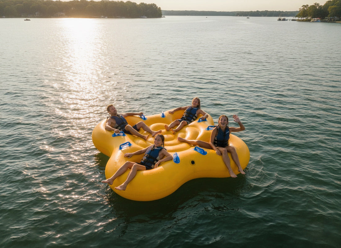 WaveCraft inflatable tubes at sunset for retail and commercial programs