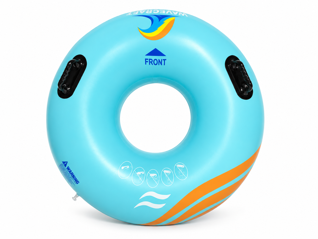 Blue WaveCraft single tube showing its shape, handles and printed artwork