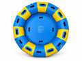 Blue and yellow WaveCraft Pro 78-inch Family Raft with a closed floor and strap handles